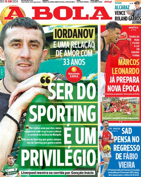 Capa Jornal A Bola 10 Junho 2024 Capasjornaispt