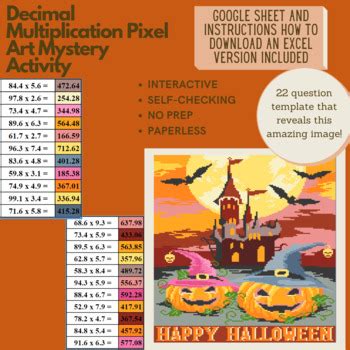 Mystery Digital Pixel Art NO PREP Halloween Decimal Multiplication Google