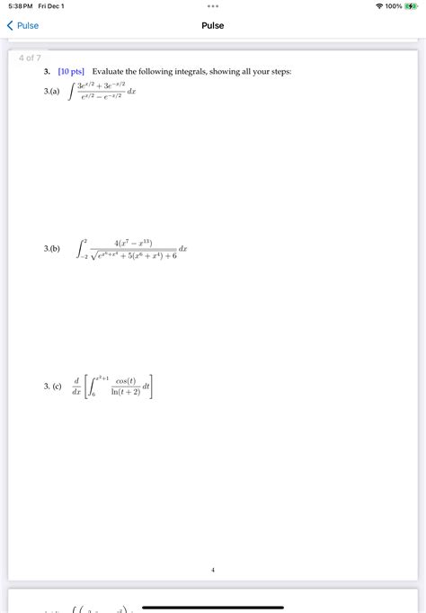 Solved 3 10 Pts Evaluate The Following Integrals Showing