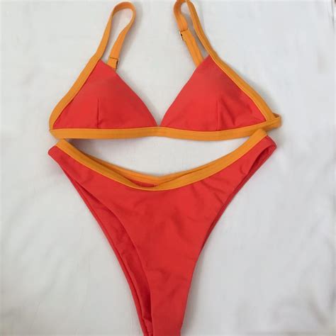 Orange And Red High Cut Bikini Two Piece Set Size Depop