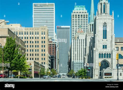 Downtown Tulsa, Oklahoma street view with skyline Stock Photo ...