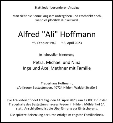 Alle Traueranzeigen F R Alfred Hoffmann Trauer Rp Online De