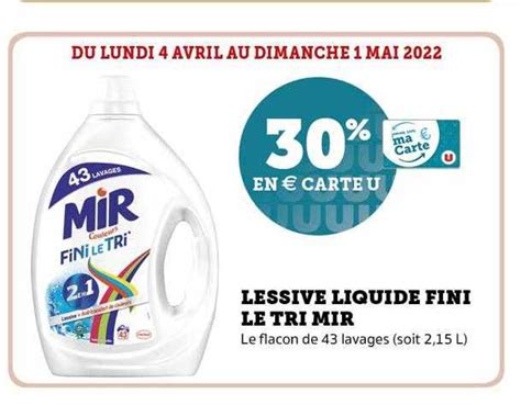 Promo Lessive Liquide Fini Le Tri Mir Chez Hyper U Icatalogue Fr