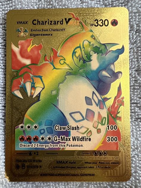 Mavin Golden Metal Rainbow Rare Charizard Vmax Fan Art Pokemon Card