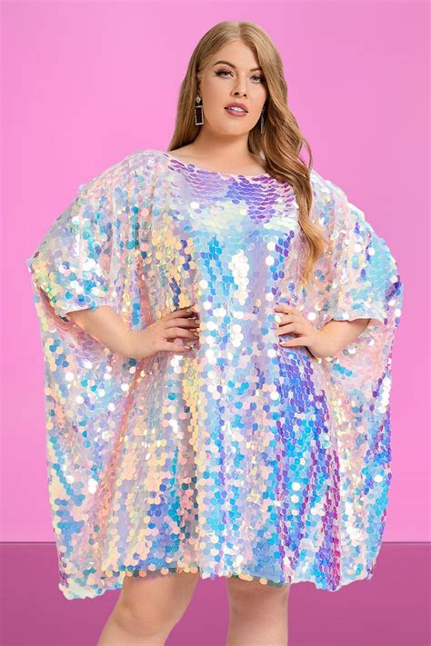 Xpluswear Plus Size Party Reflective Sequin Batwing Sleeves One Shoulder Mini Dress