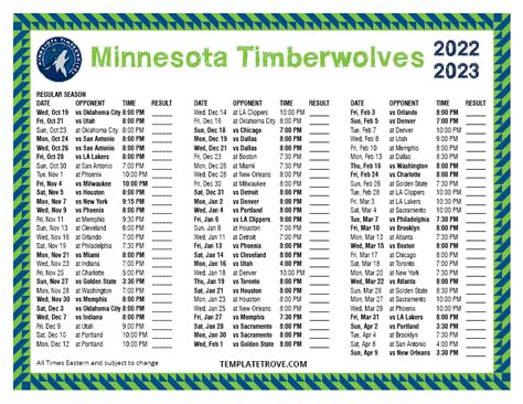 Printable 2022 2023 Minnesota Timberwolves Schedule