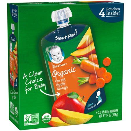 Gerber Organic 2nd Foods Baby Food, Carrots, Apples & Mangoes, 3.5 oz ...