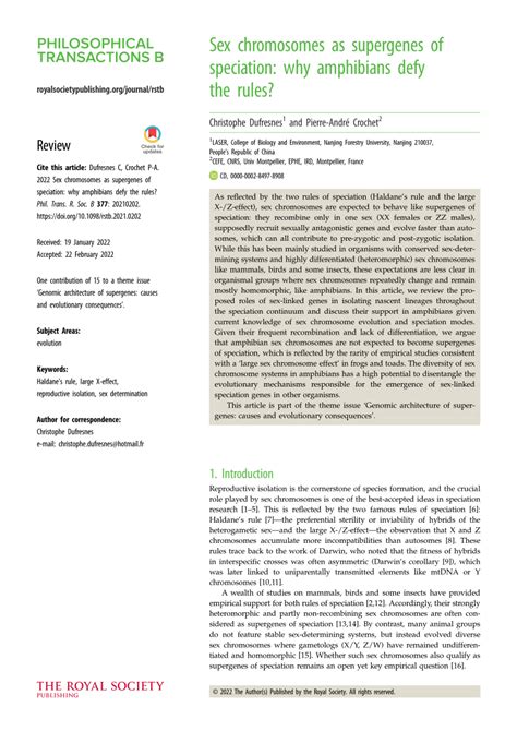 Sex Chromosomes As Supergenes Of Speciation Why Amphibians Defy The