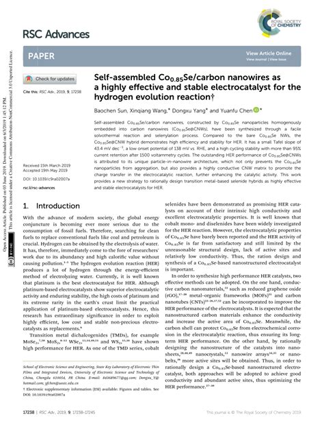 PDF Self Assembled Co 0 85 Se Carbon Nanowires As A Highly Effective