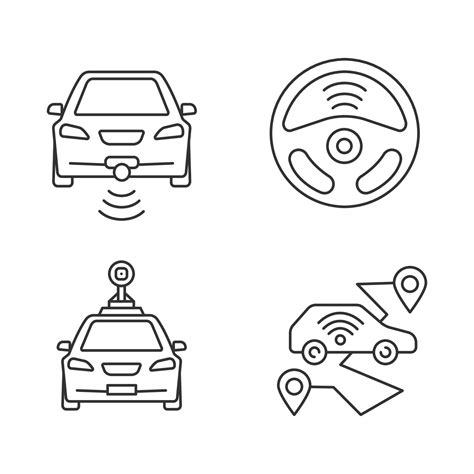 Smart Cars Linear Icons Set Nfc Autos Intelligent Vehicles Self