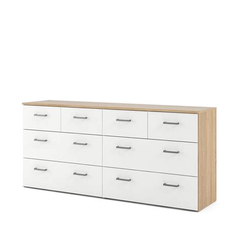 Bowery Hill Low Profile Drawer Double Dresser In Oak And White