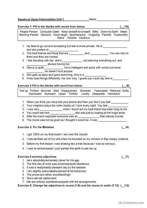 Speakout Upper Intermediate Unit English ESL Worksheets Pdf Doc