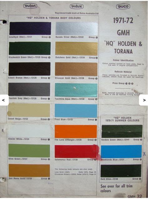 13 Holden Hq Colours Ideas Holden Paint Charts Colours