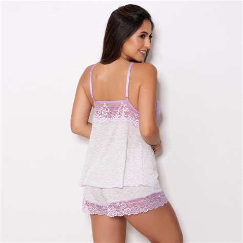 Baby Doll Canelado Renda Bicolor Lingerie BR Atacado Para