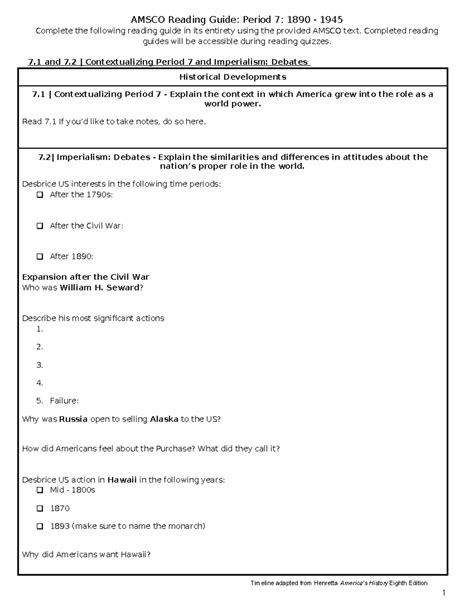 APUSH 3: AMSCO Reading Guide for Period 7 (1890-1945) - Studocu