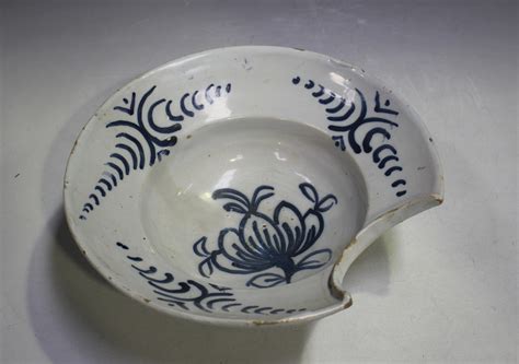 A Dutch Delft Barbers Bowl 18th Century Painted In Blue With A