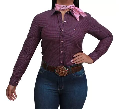 Camisete Country Riverton Feminina Xadrez Azul E Roxo Longa