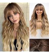Amazon Haircube Ombre Blonde Wigs With Bangs Synthetic Women S Wig Long Wavy Layered Heat