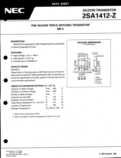 2SA1412-ZK Datasheet_PDF文件下载_芯片资料查询_维库电子市场网