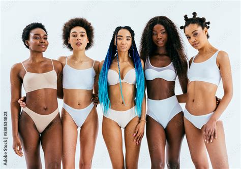 Black African Beautiful Women Wearing Underwear Lingerie Posing In Studio For Beauty Skin Care