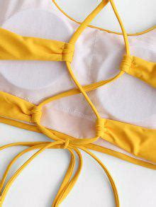 51 OFF POPULAR 2020 ZAFUL Cross Back U Neck Crop Bikini Top In YELLOW ZAFUL