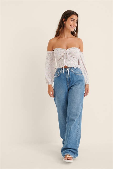 Drawstring Short Sleeve Cropped Top Flower Na