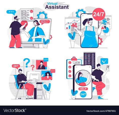 Virtual Assistant Concept Set Online Royalty Free Vector