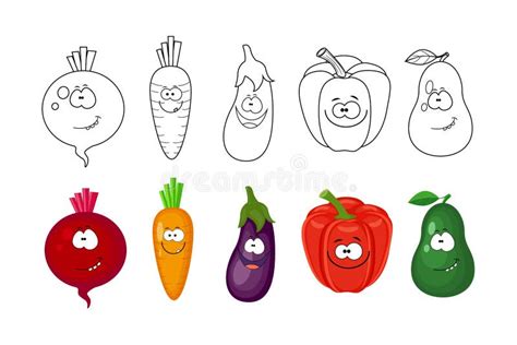 Vegetais Dos Desenhos Animados Ajustados P Ginas Do Livro Para Colorir