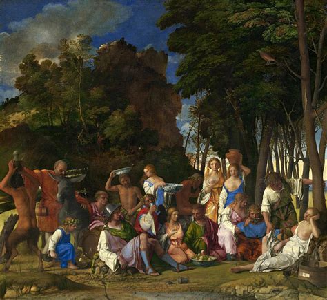 Feast Of The Gods Painting By Titian Giovanni Bellini Pixels