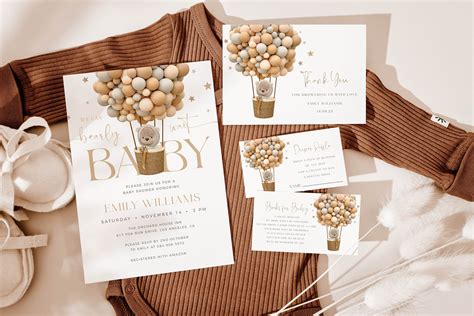 Hot Air Balloon Baby Shower Invitation Suite Template Neutral Etsy