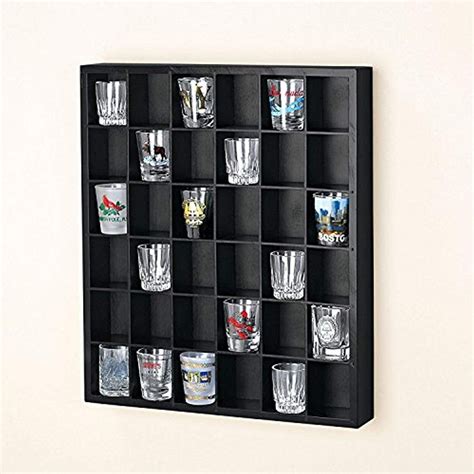 Jumbl Wood Shot Glass Wall Curio Display Case Black