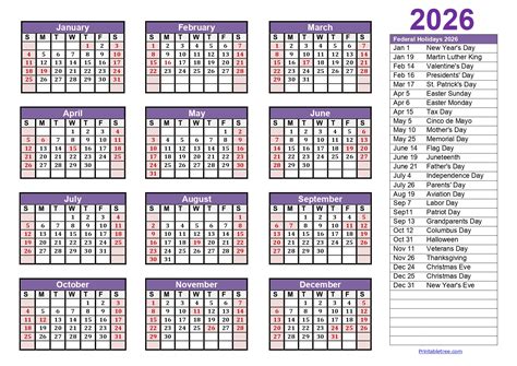 2026 12 Month Calendar Printable Free | Printable Calendars