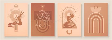 Abstract Composition Art With Nude Female Silhouette In Sunrise Or Sunset Earth Tones Colors