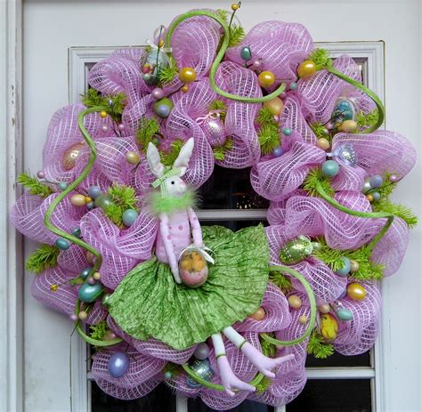 Spring Easter Rabbit Wreath Mesh Eggs By Holidaysarespecial