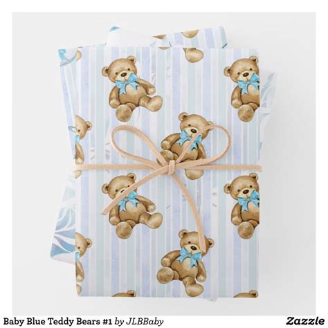 Baby Blue Teddy Bears 1 Wrapping Paper Sheets Wrapping