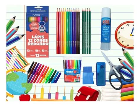 Kit Material Escolar Básico Para Aula 32 Peças Papelaria | Parcelamento ...