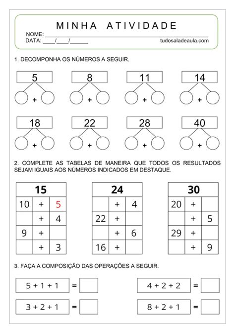 Composição E Decomposição 1 Ano - Atividades de Composição e Decomposição para o 1º ano fundamental ...