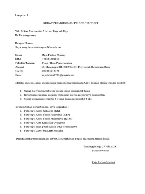 Surat Permohonan Penurunan Ukt Pdf