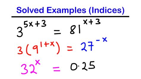 Solved Examples On Indices 1 Shs 2 Core Math Youtube