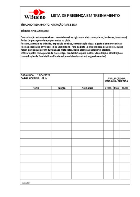 Lista DE Presença EM Treinamento rev 01 mod - LISTA DE PRESENÇA EM