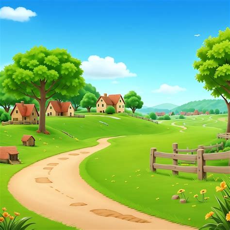 Premium Photo | Animated Village Nature Landscape Background Generated Ai