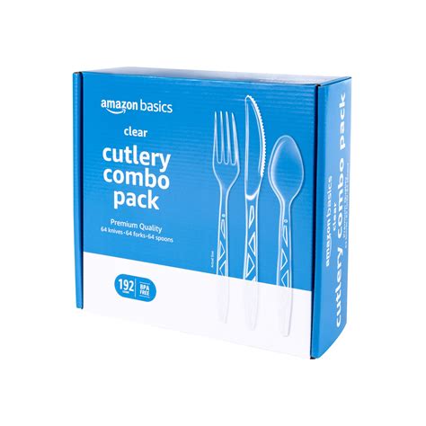 Amazon Basics Disposable Clear Assorted Cutlery Set, Premium Quality