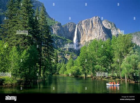 Rafters In The Merced River Below Yosemite Falls Yosemite Valley In Spring Yosemite National