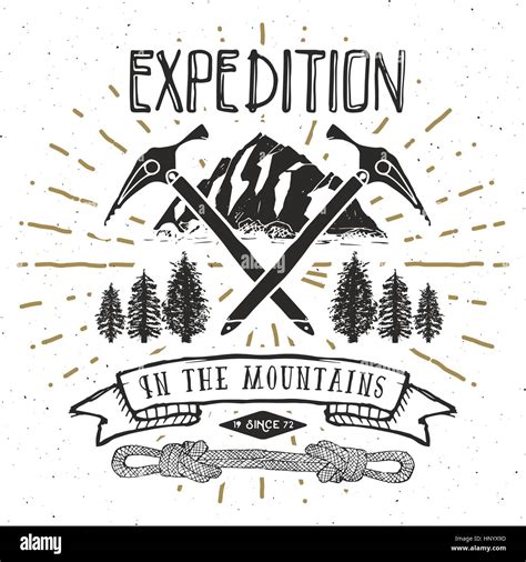 Mountain Expedition Vintage Label Retro Badge Hand Drawn Textured