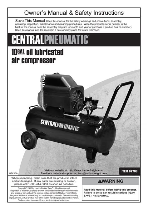 2-1/2 HP 10 Gallon 125 PSI aIr comPreSSor - Harbor Freight Tools