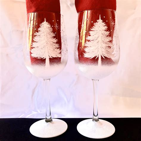 Christmas Tree Hand Painted Wine Glasses Etsy