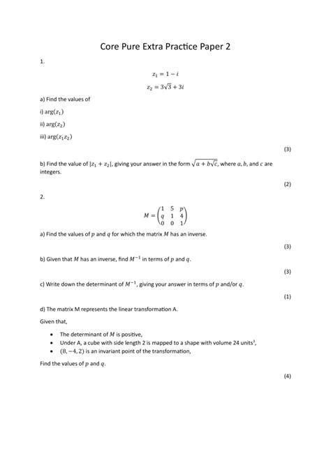 Core Pure Practice Papers Swinton Maths