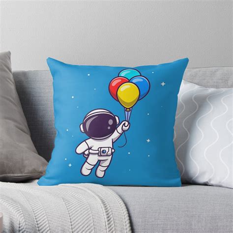 Cojín Astronauta Flotando Con Globos Cartoon Vector Icon Illustration Concepto De Icono De