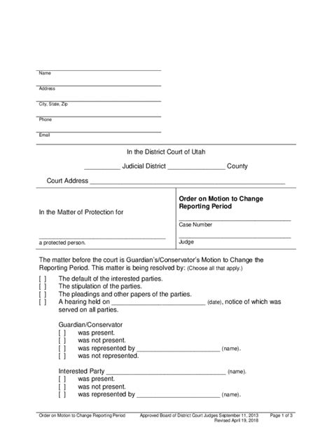 Fillable Online Order On Motion To Change Reporting Period Legacy