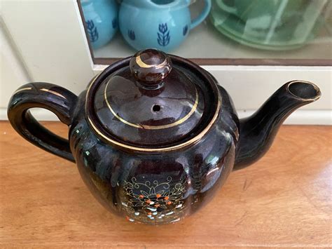 Vintage Brown Tea Pot With Moriage Raised Dot Design And Gold Etsy